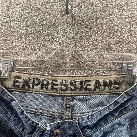 Express Jeans Mens 32x32 Blue Denim Pants Boot Cut Medium Wash Adult Cotton Logo - Picture 7 of 10